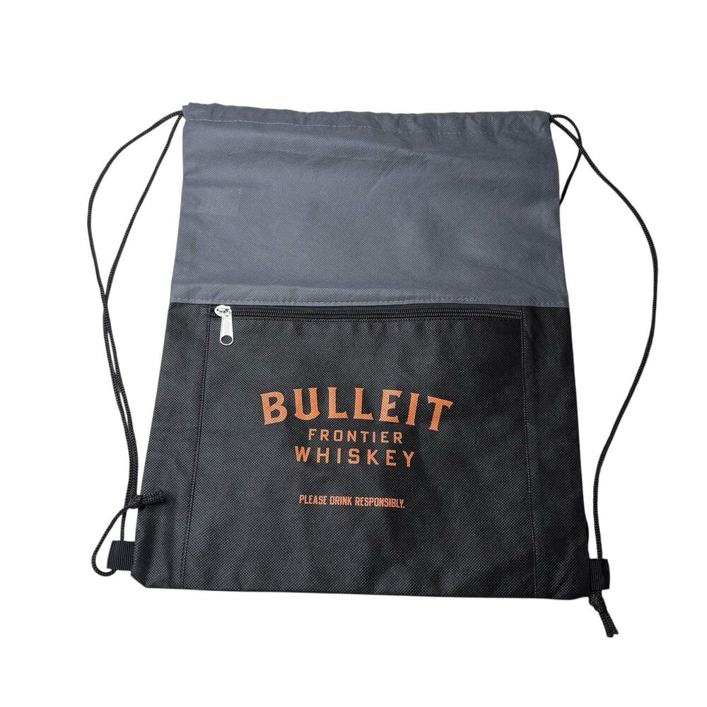 Bulleit Frontier Whisky Bourbon Gym Sack Drawstring Bag with Logo Black Grey